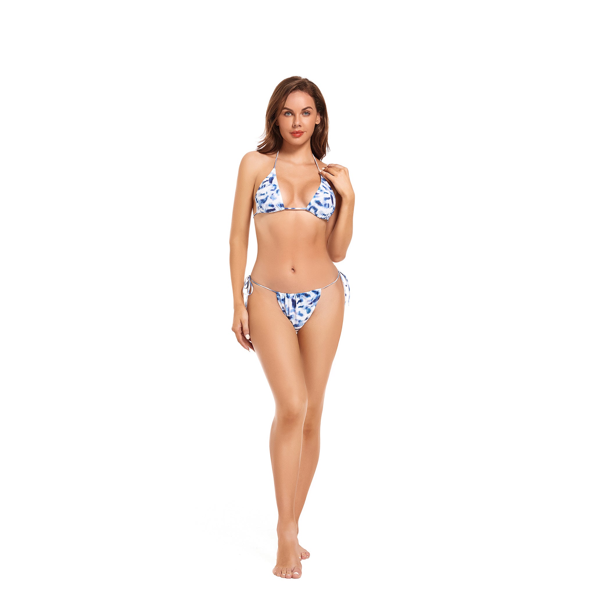 Bathing Suit for Women Tie-Dye Patterned Halter Triangle Top - Minimise Tan Lines Tan Through Ultra Cheeky Side Tie Thong Bottom - Ribbed Female Two Piece Bikini Set Woman's Luxury Pool Wear