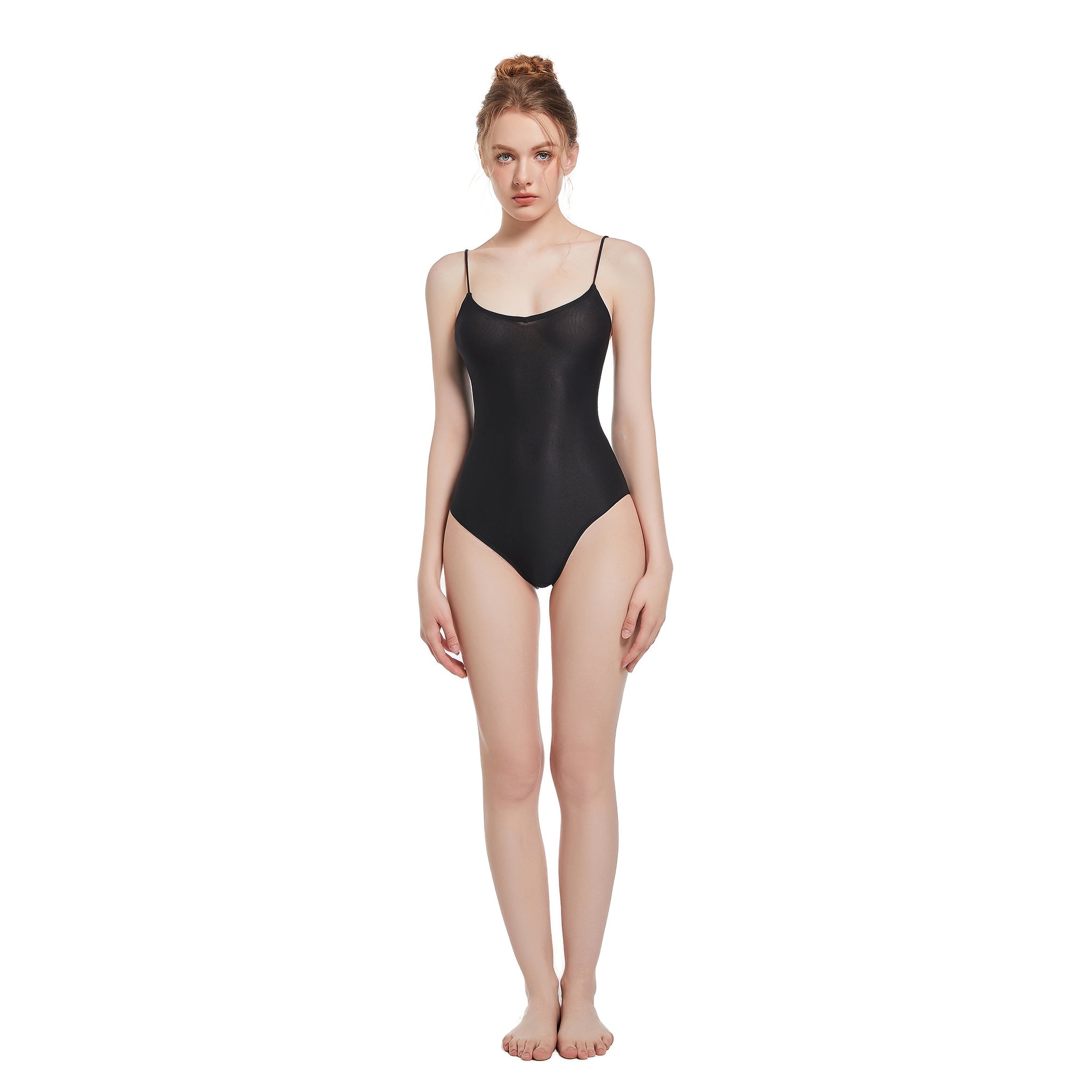 Women's Tan Through One Piece Swimsuit - Sun-Permeable Mesh Monokini - Breathable Low Back Bathing Suit, Black