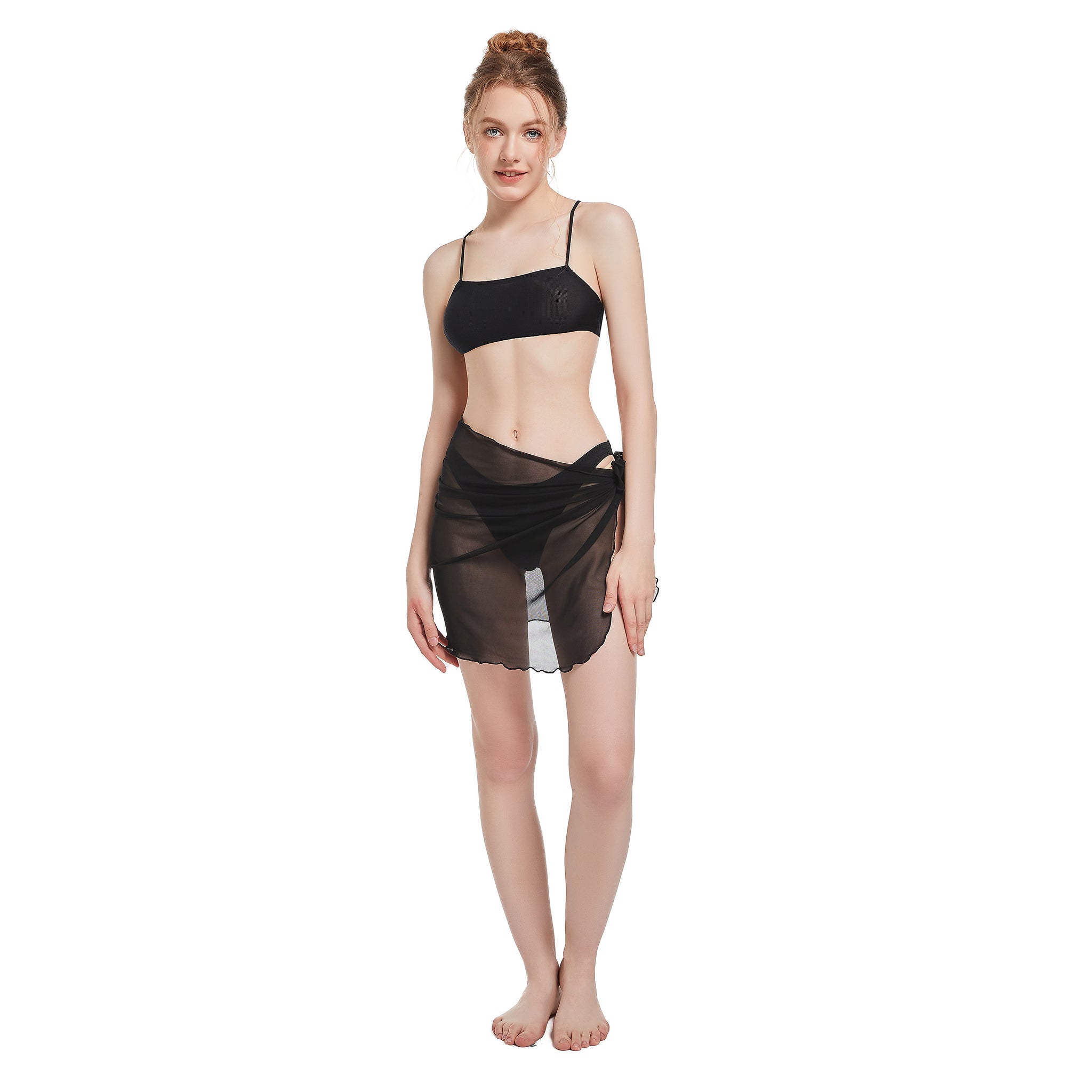 Pro-Tan Revolutionary Sun-Permeable Mesh Beach Wrap - Seamless Bronzing Sheer Mini Skirt - High-Elasticity Resort Cover Up for Flawless Tanning, Black