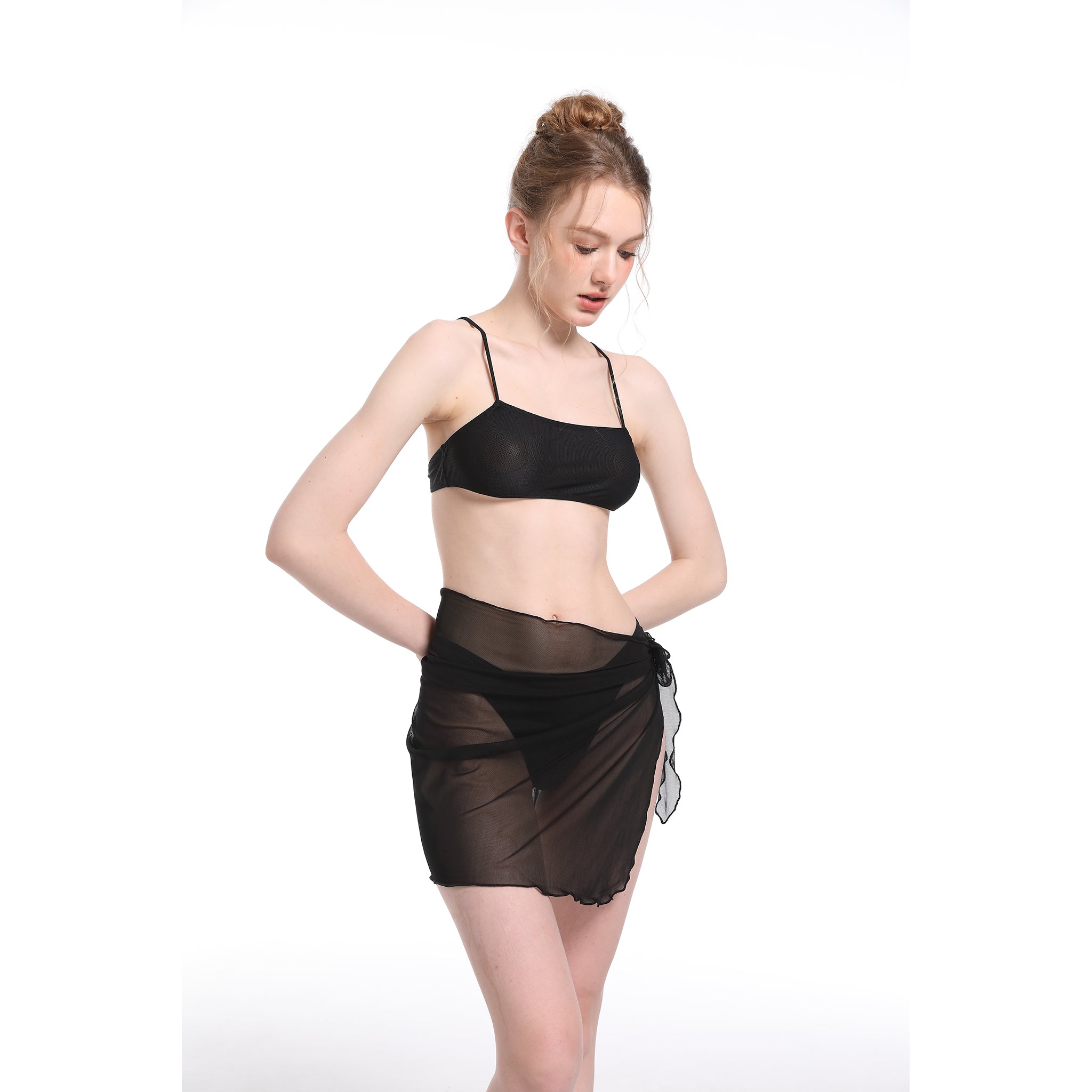 Pro-Tan Revolutionary Sun-Permeable Mesh Beach Wrap - Seamless Bronzing Sheer Mini Skirt - High-Elasticity Resort Cover Up for Flawless Tanning, Black