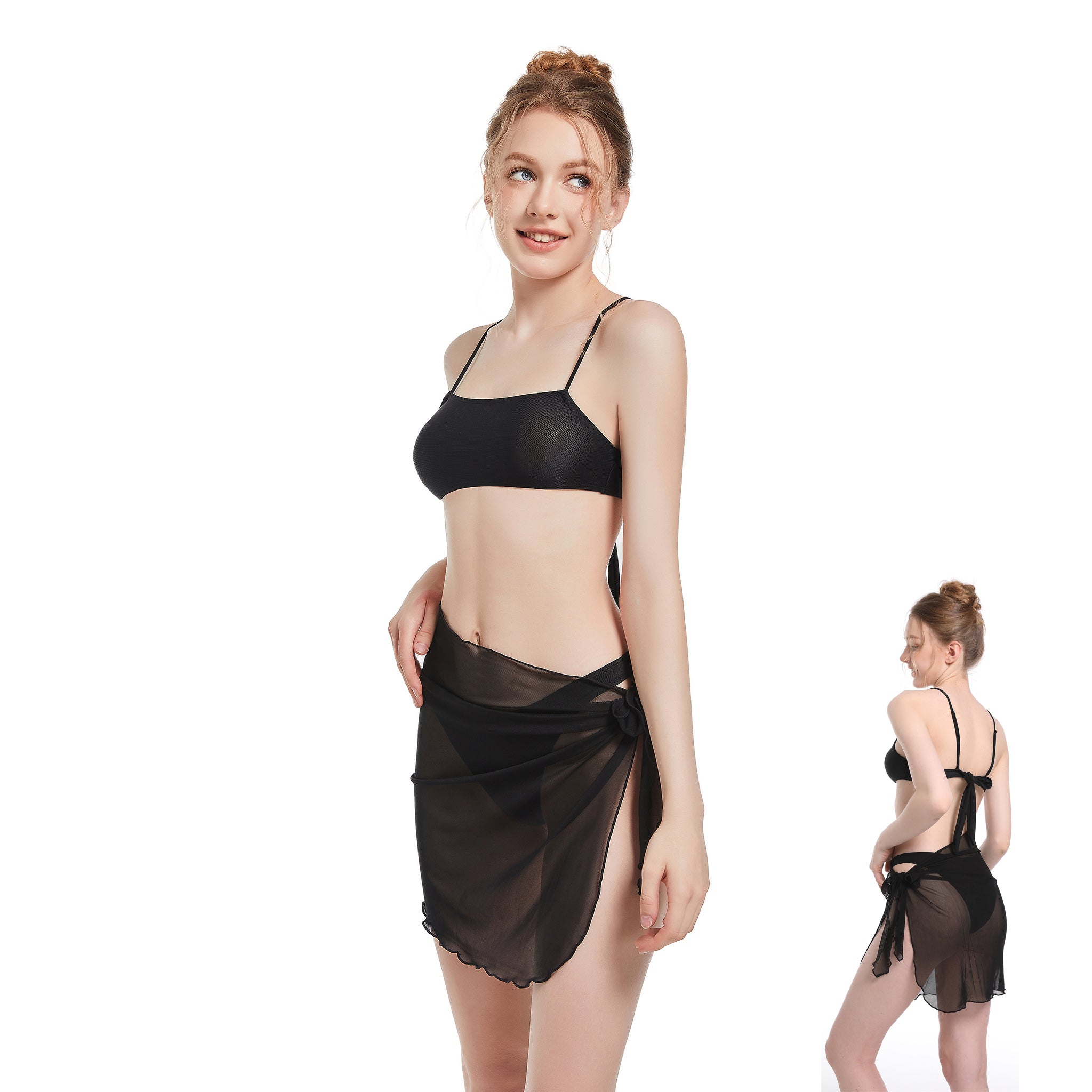 Pro-Tan Revolutionary Sun-Permeable Mesh Beach Wrap - Seamless Bronzing Sheer Mini Skirt - High-Elasticity Resort Cover Up for Flawless Tanning, Black