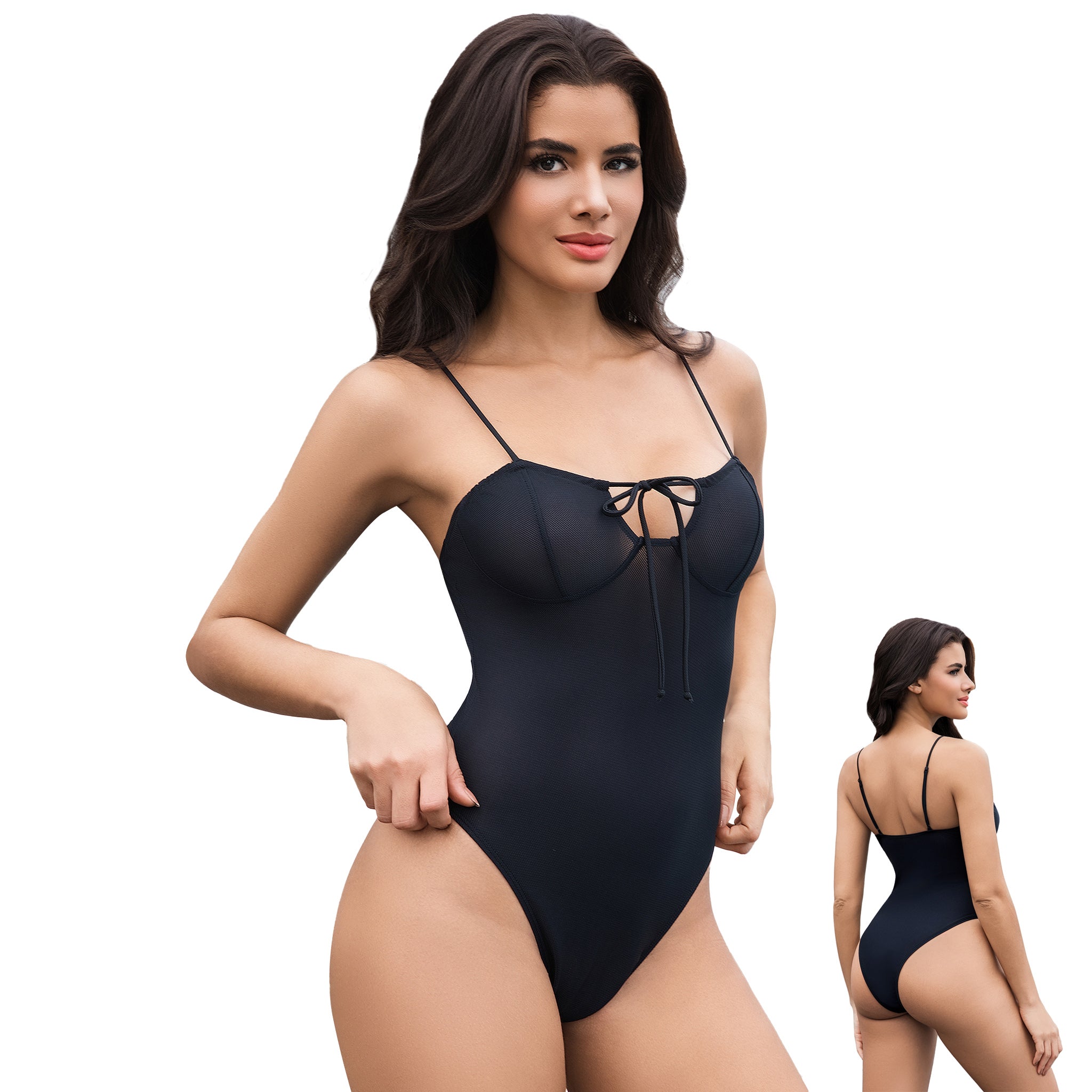 Architectural Tan Through One Piece Swimsuit - UV-Permeable Monokini to Minimise Tan Lines - Sculpted Quick-Dry Mesh Bathing Suit, Onyx Black