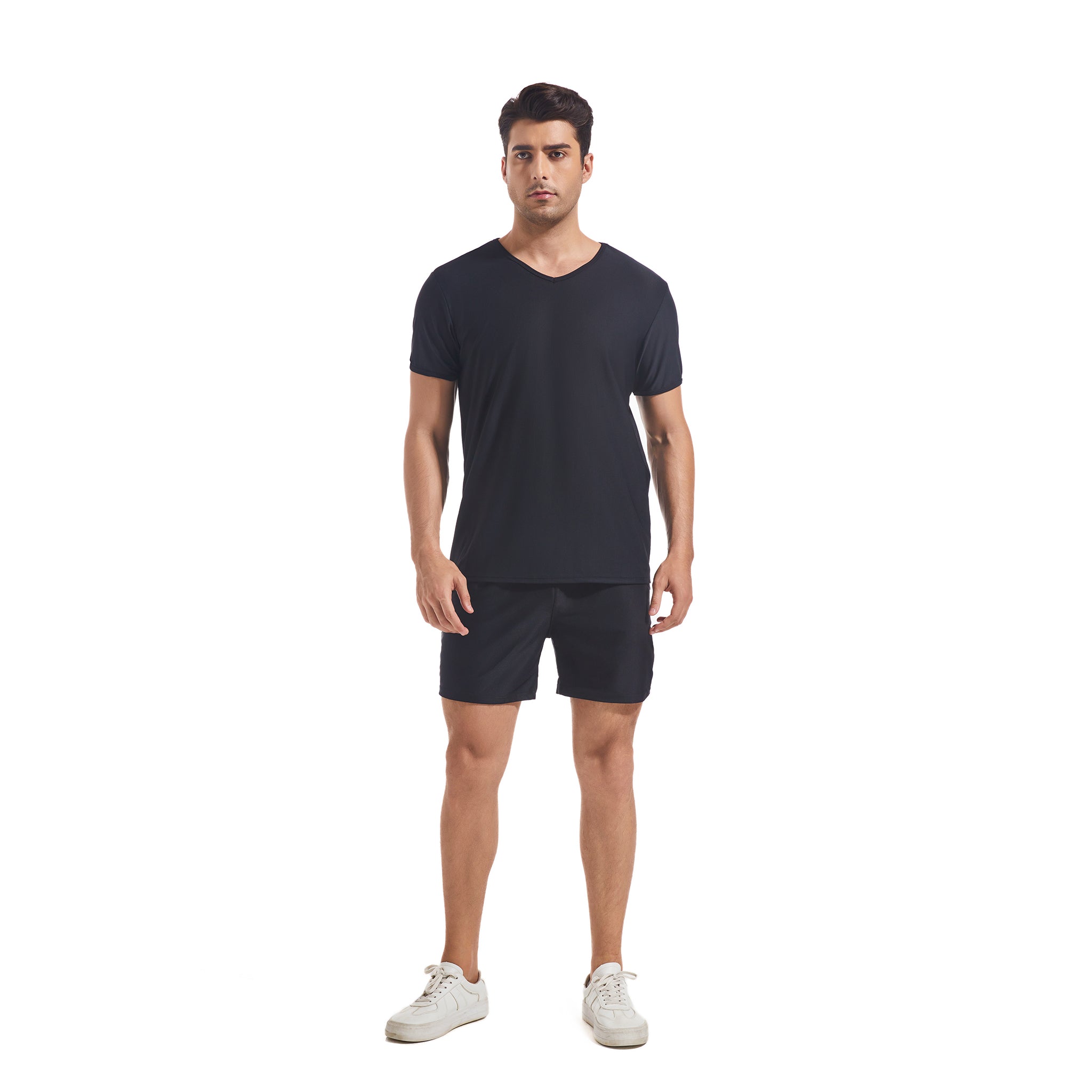 Men's Tan Through Black V-Neck T-Shirt & Shorts | UV-Permeable Fabric for Even Tanning