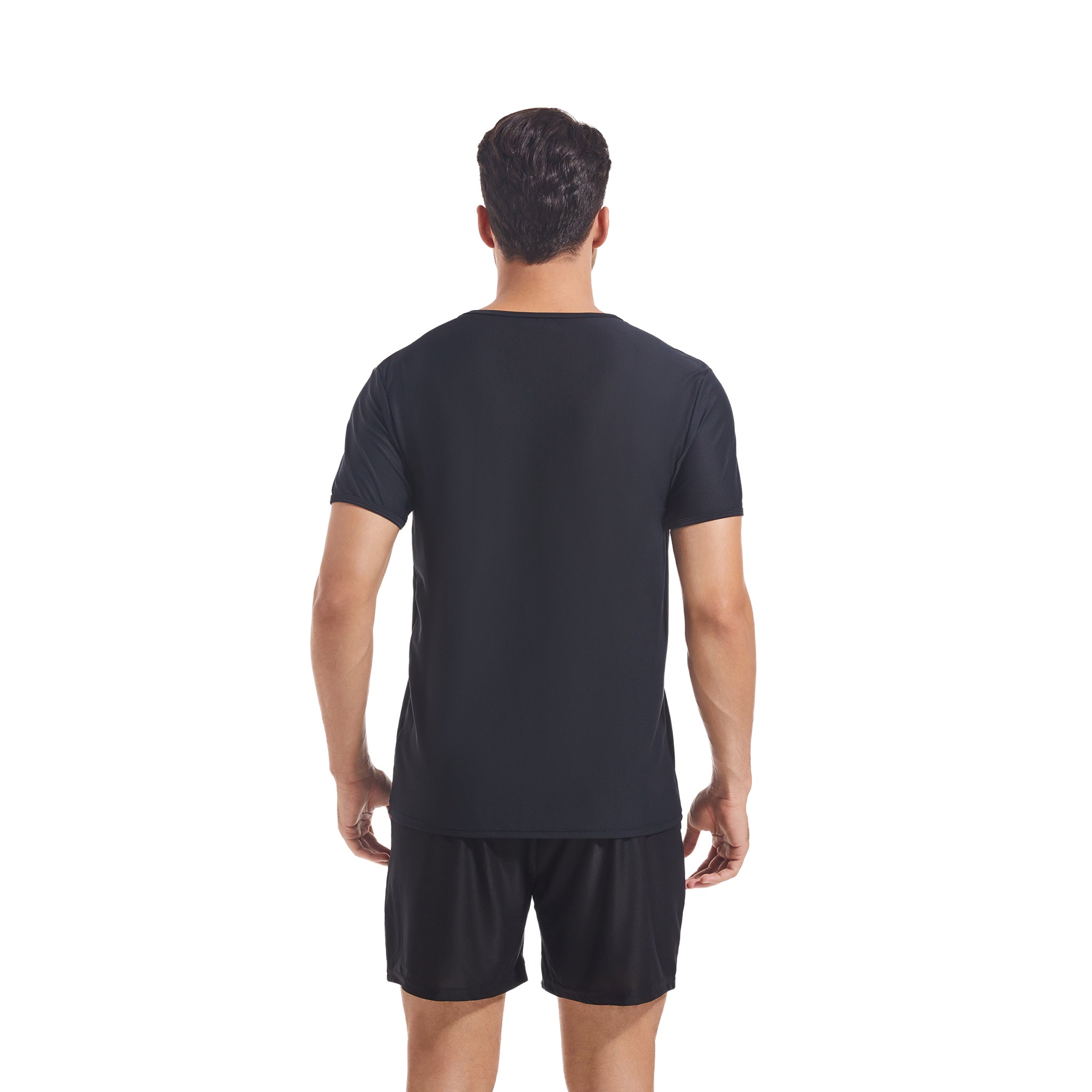Men's Tan Through Black V-Neck T-Shirt & Shorts | UV-Permeable Fabric for Even Tanning