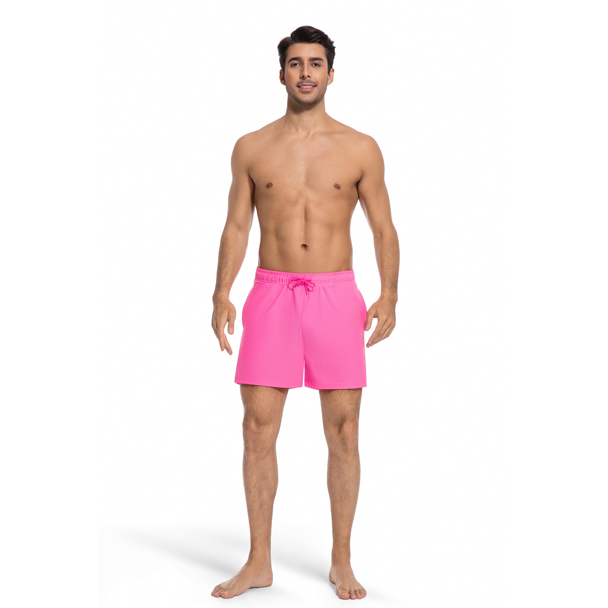Tan Through Pink Men's Swim Trunks - Minimise Tan Lines Male Beach Shorts - UV Permeable Quick Dry Man's Swimwear with Pockets