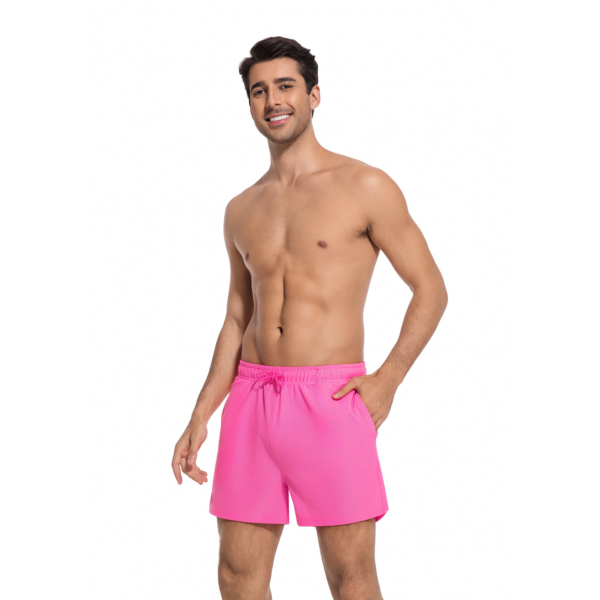 Tan Through Pink Men's Swim Trunks - Minimise Tan Lines Male Beach Shorts - UV Permeable Quick Dry Man's Swimwear with Pockets
