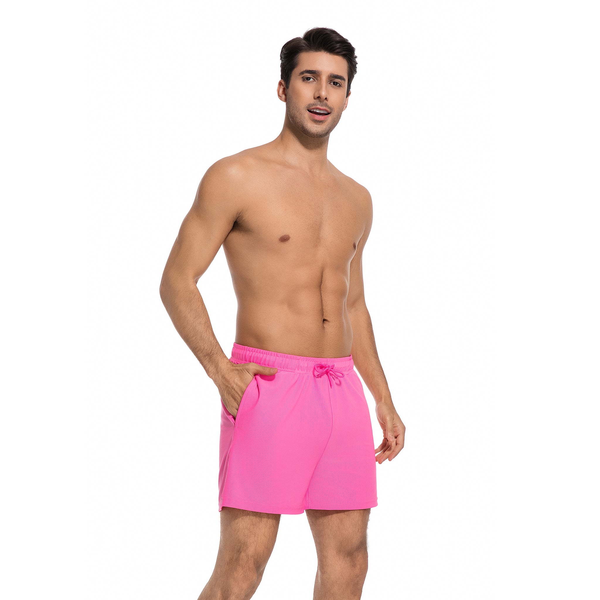 Tan Through Pink Men's Swim Trunks - Minimise Tan Lines Male Beach Shorts - UV Permeable Quick Dry Man's Swimwear with Pockets