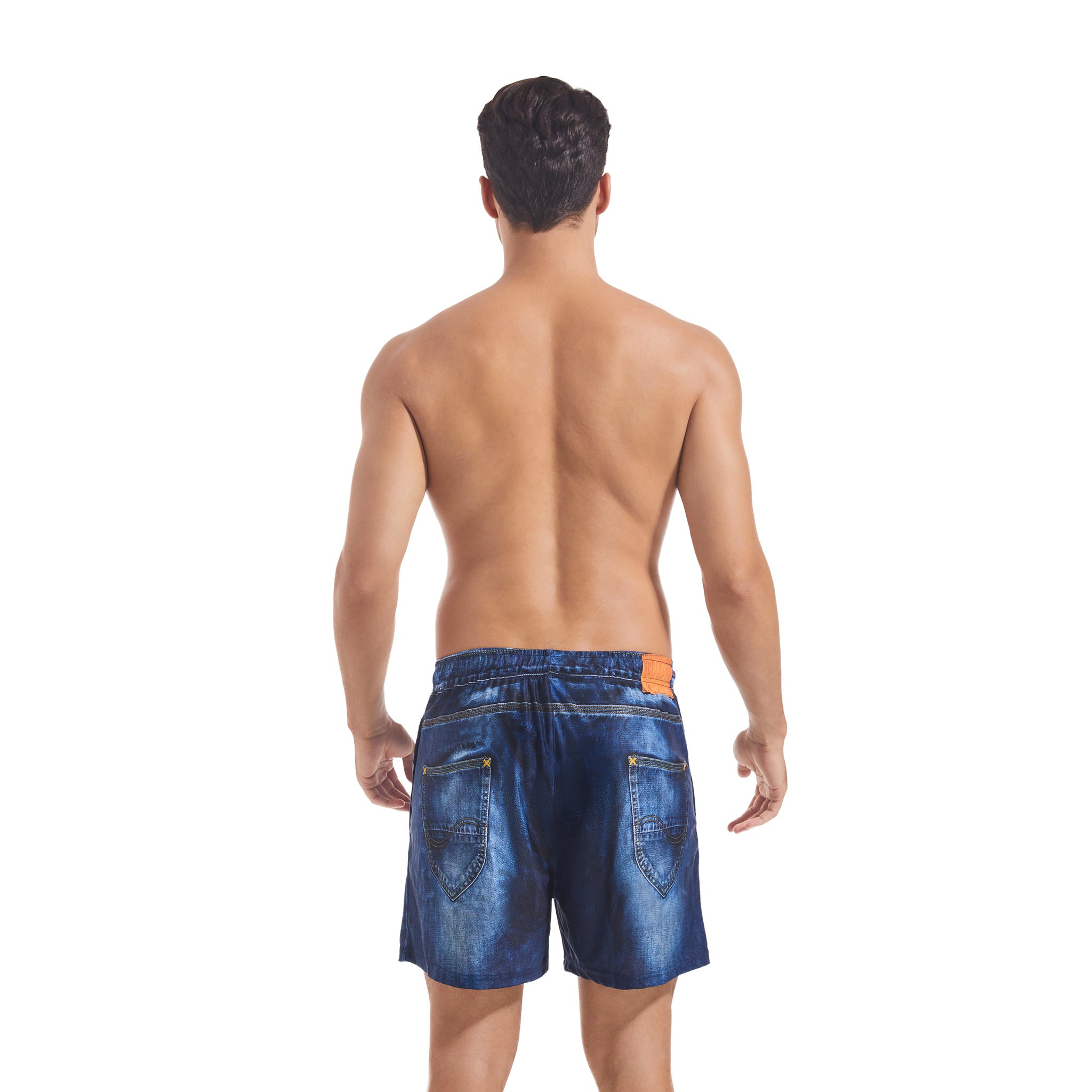 Tan Through Minimise Tan Lines Men's Swim Trunks Washed Denim Print - Quick-Dry Elastic Waist Drawstring Board Shorts - Male Casual Multi-Pocket Boardshorts for Man