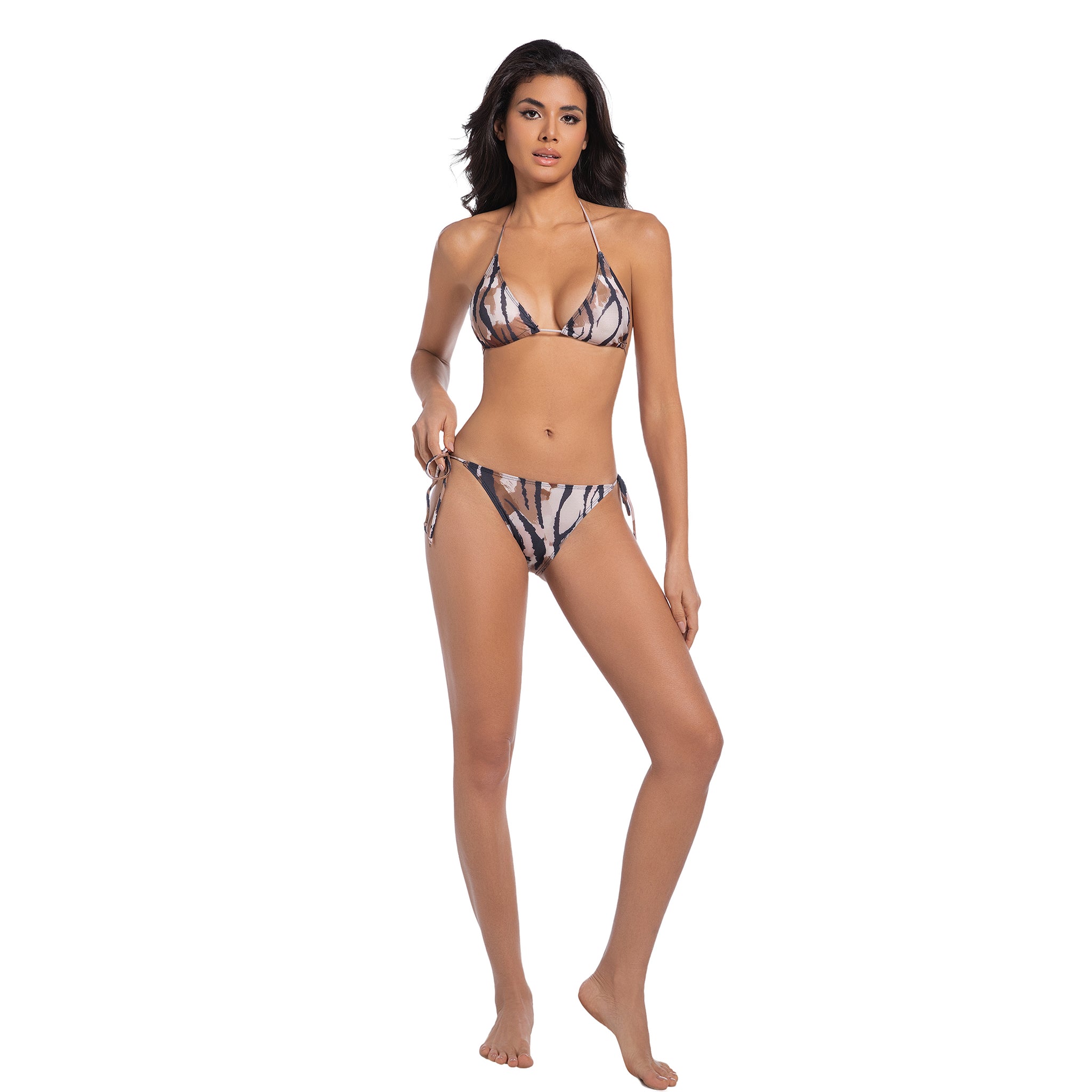 Two-Piece Swimwear for Women Tan Through Minimise Tan Lines - Leo Triangle Top Cheeky Side-Tie Bottom - Printed Beachwear Female Tiger Bathing Suit Woman's