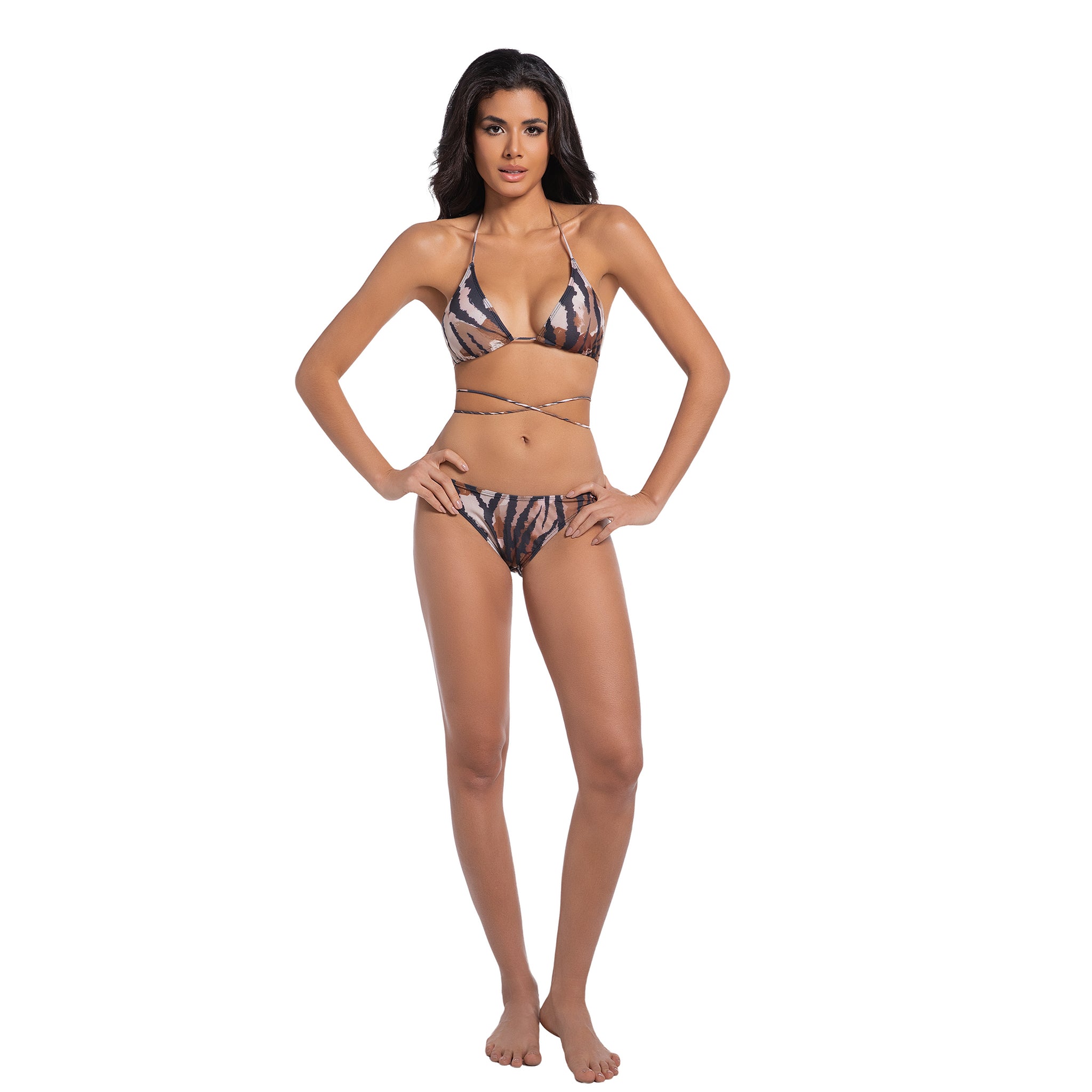 Multi-Way Wrap Triangle Bikini Set Leo - For Women Tan Through Minimise Tan Lines Two-Piece Swimwear - Printed Female Bathing Suit Classic Bottom Woman's