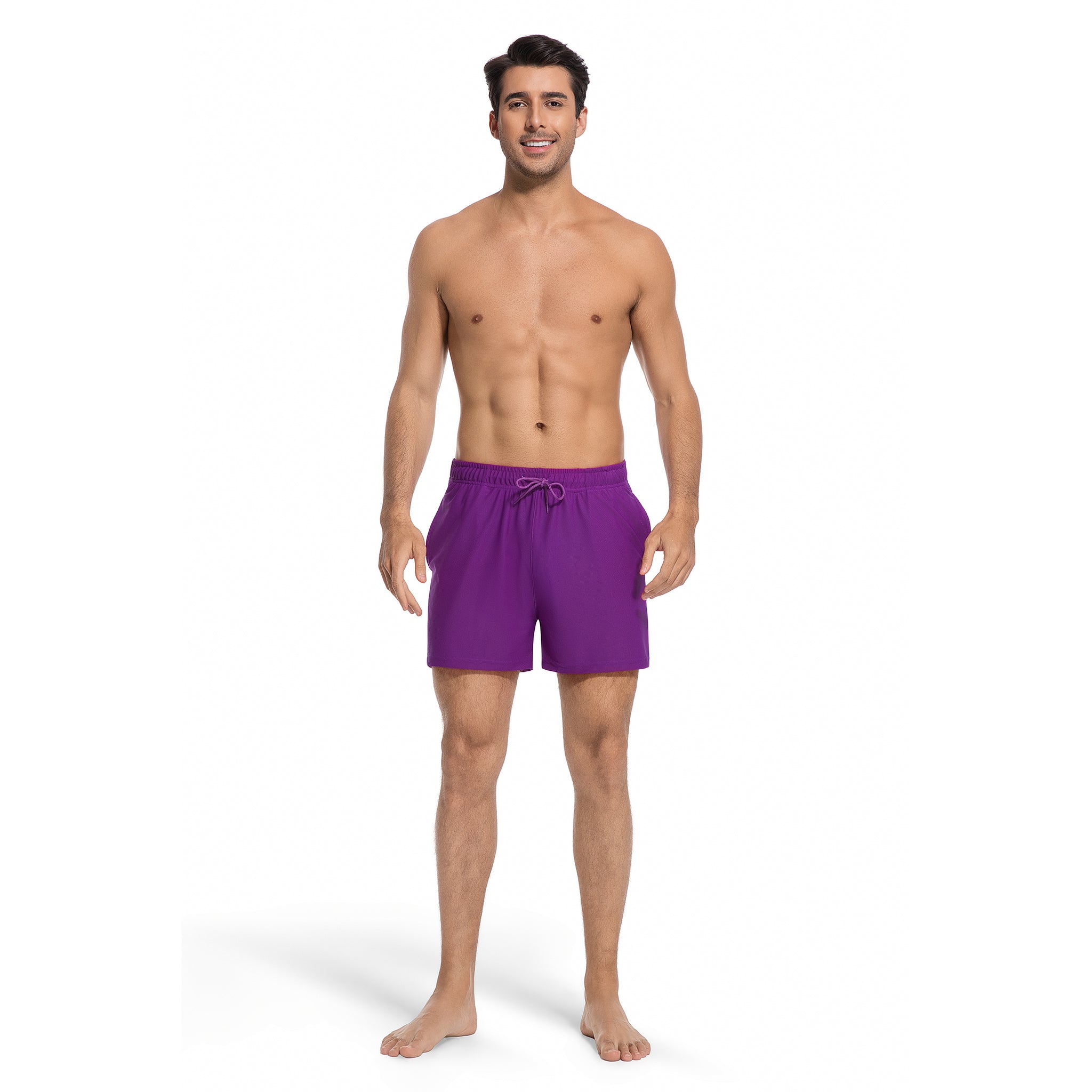 Purple Men's Tan Through Swim Trunks - Minimise Tan Lines Quick Dry Male Beach Shorts - UV Permeable Man's Swimwear with Pockets