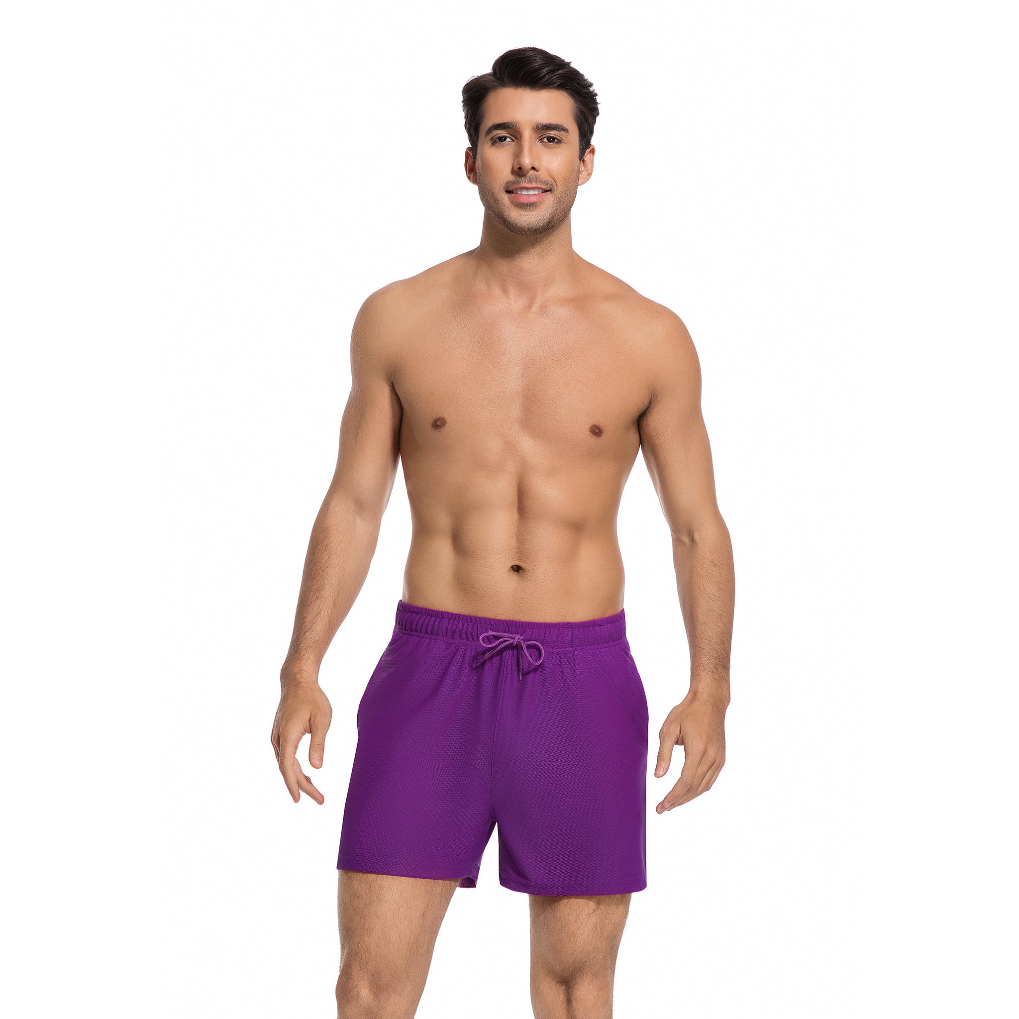 Purple Men's Tan Through Swim Trunks - Minimise Tan Lines Quick Dry Male Beach Shorts - UV Permeable Man's Swimwear with Pockets