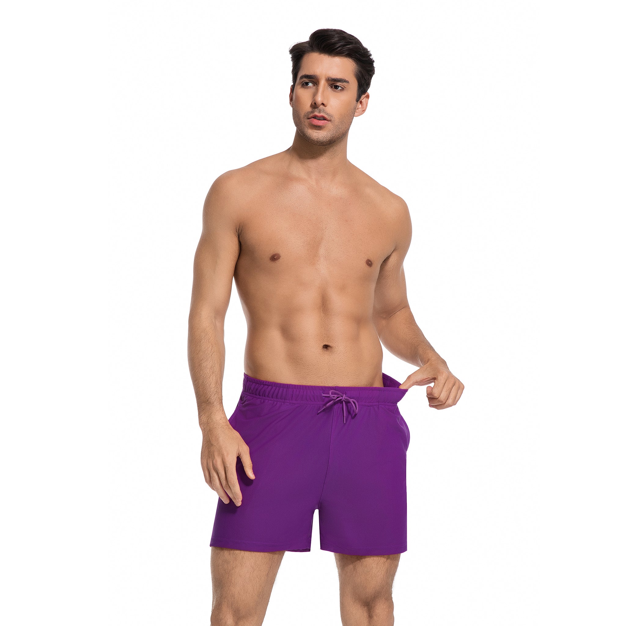 Purple Men's Tan Through Swim Trunks - Minimise Tan Lines Quick Dry Male Beach Shorts - UV Permeable Man's Swimwear with Pockets