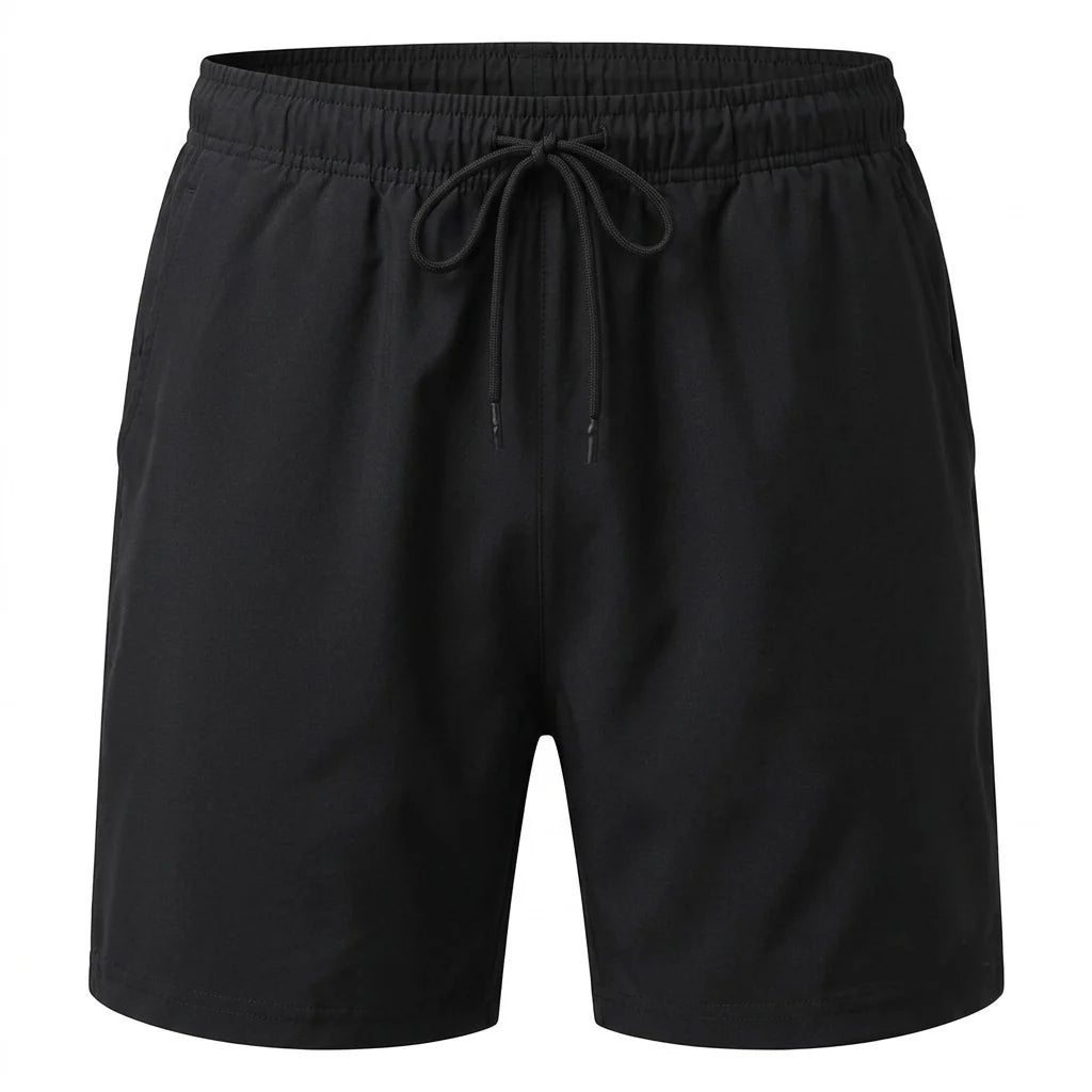 Black Round Neck T-shirt & Shorts Set for Men - Tan Through Minimise Tan Lines Sun-Permeable Mesh Swimwear Male Poolside Sportswear Pocketed