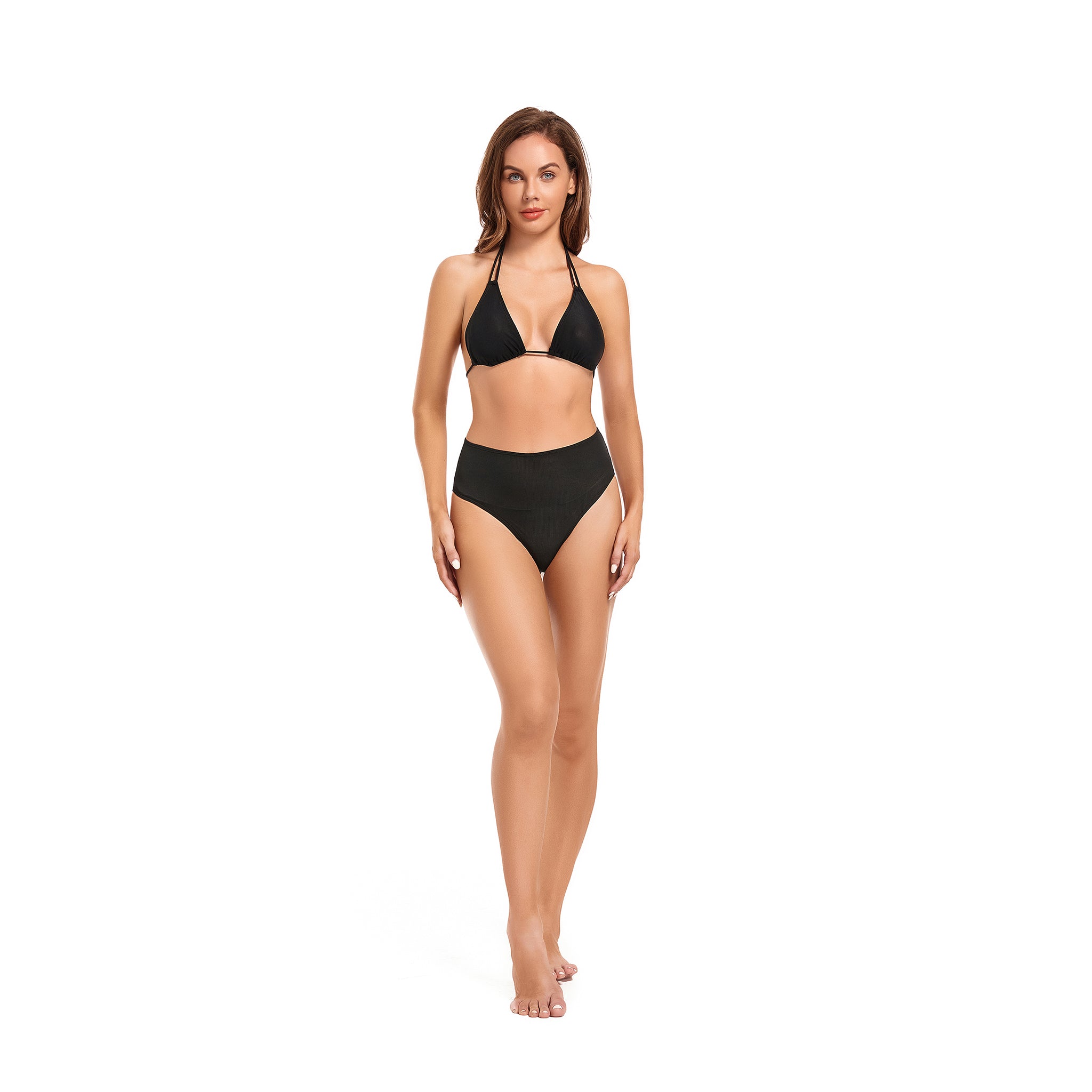 Halter Tan Through Bikini Set - Minimise Tan Lines UV-Permeable Swimwear - Two Piece Sun-Filtering Seamless Bottom Bathing Suit, Onyx Black